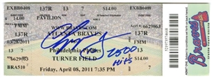 Chipper Jones Signed and Inscribed 2,500th Hit Game Ticket "2500 Hits"